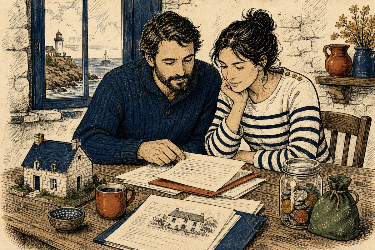 Couple breton vérifiant son épargne et son budget pour un achat immobilier