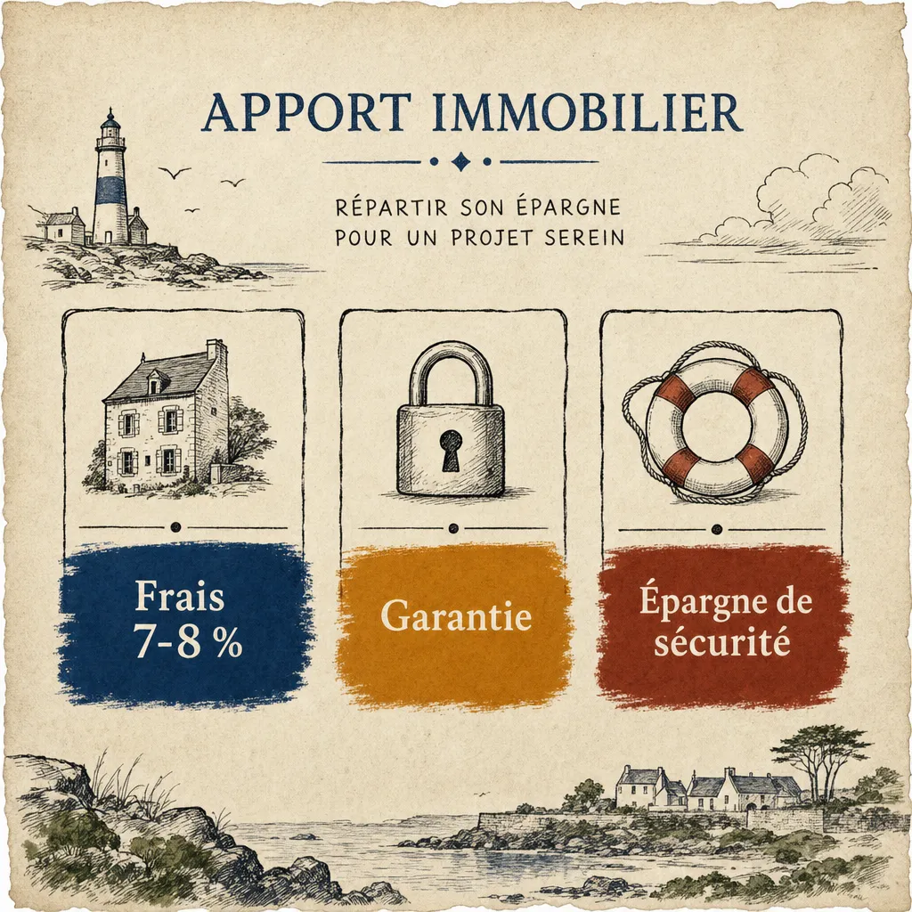 Répartition simple d'un apport immobilier entre frais, projet et épargne de sécurité