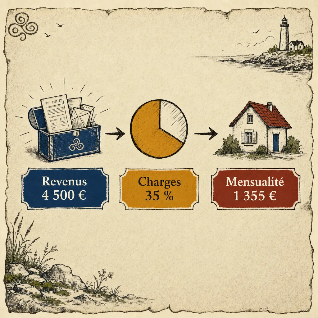 Calcul visuel de la capacité d'emprunt avec revenus, charges et mensualité disponible