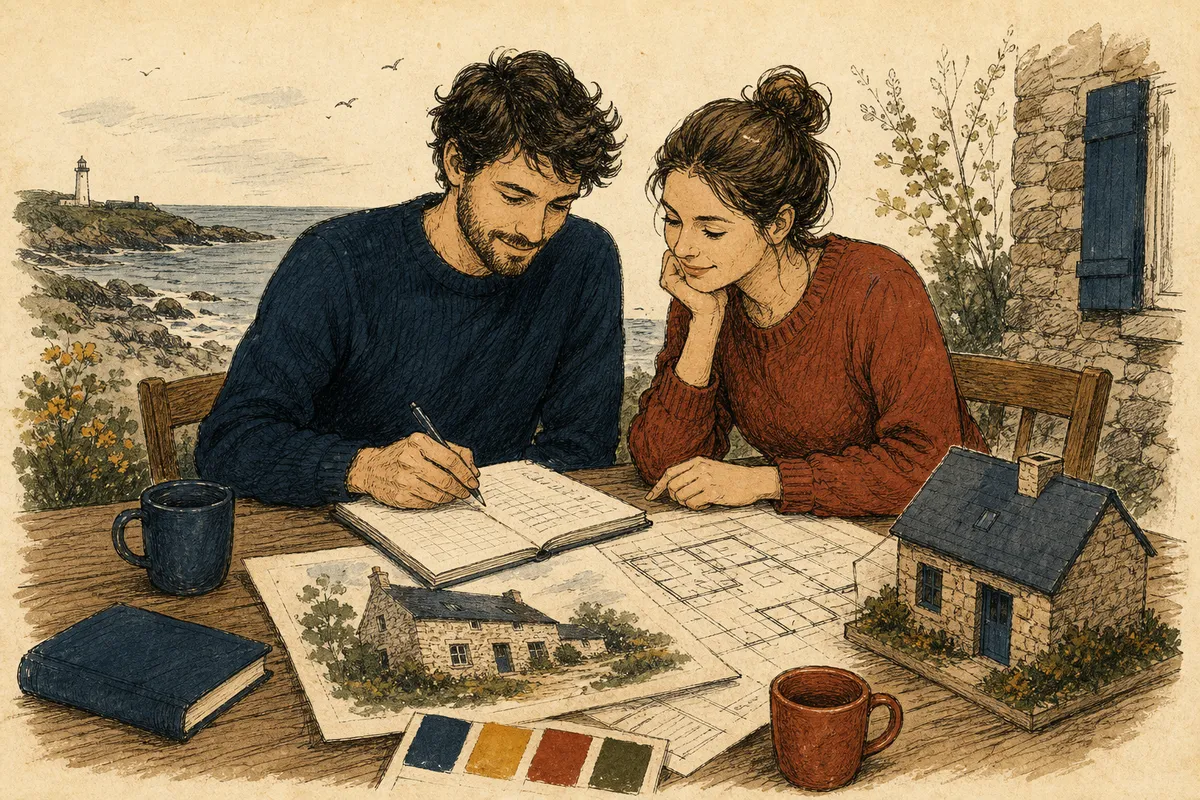 Couple préparant son premier achat immobilier dans une maison bretonne